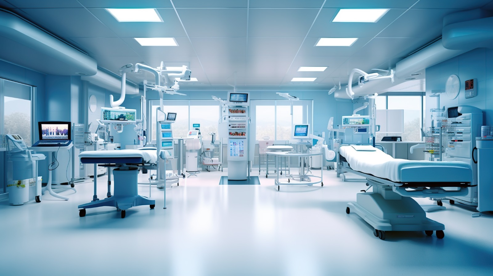 UTI hospitalar moderna com equipamentos de gases medicinais